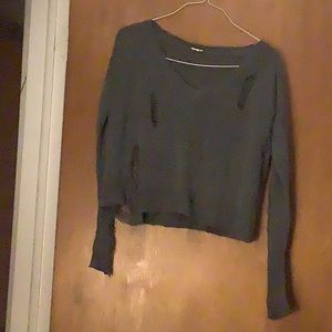 Garage Distressed Cropped Gray Sweater